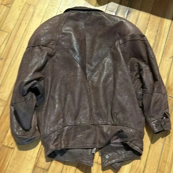 Vintage leather crocodile embossed bomber jacket with belt buttery soft - Picture 4 of 5